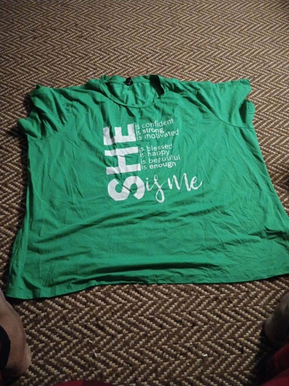 SHEIN Green Short Sleeve Graphic Tee with White Text